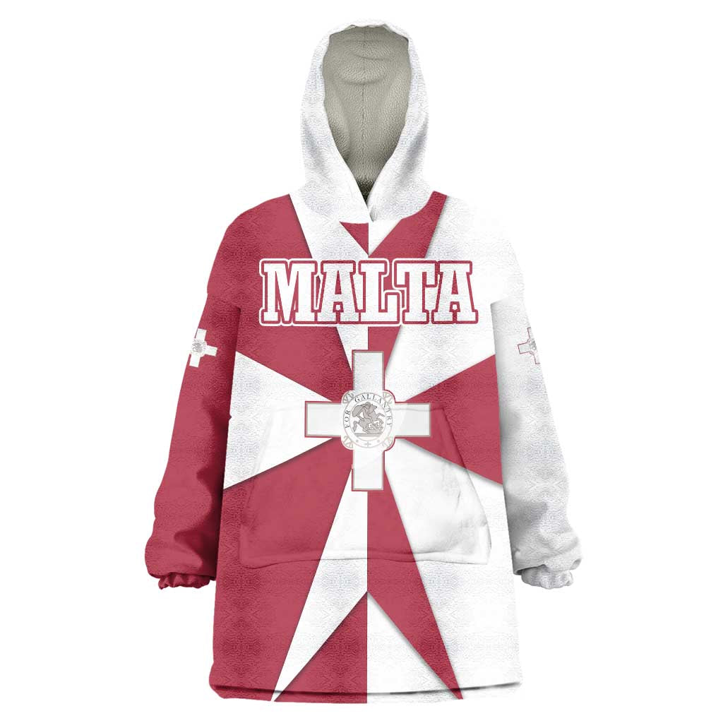 Malta Wearable Blanket Hoodie with Red White Crossburst Design - Wonder Print Shop
