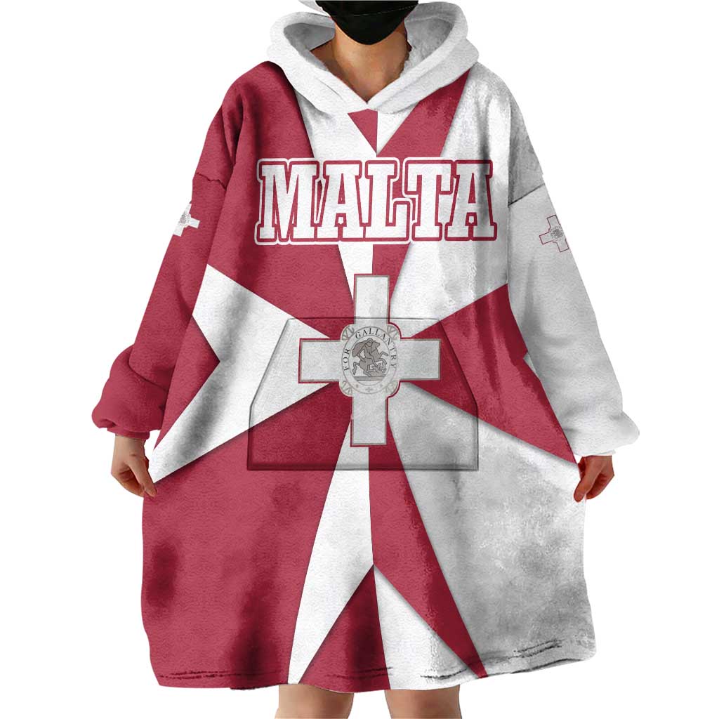 Malta Wearable Blanket Hoodie with Red White Crossburst Design - Wonder Print Shop