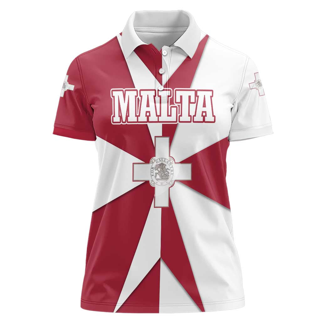 Malta Women Polo Shirt with Red White Crossburst Design - Wonder Print Shop