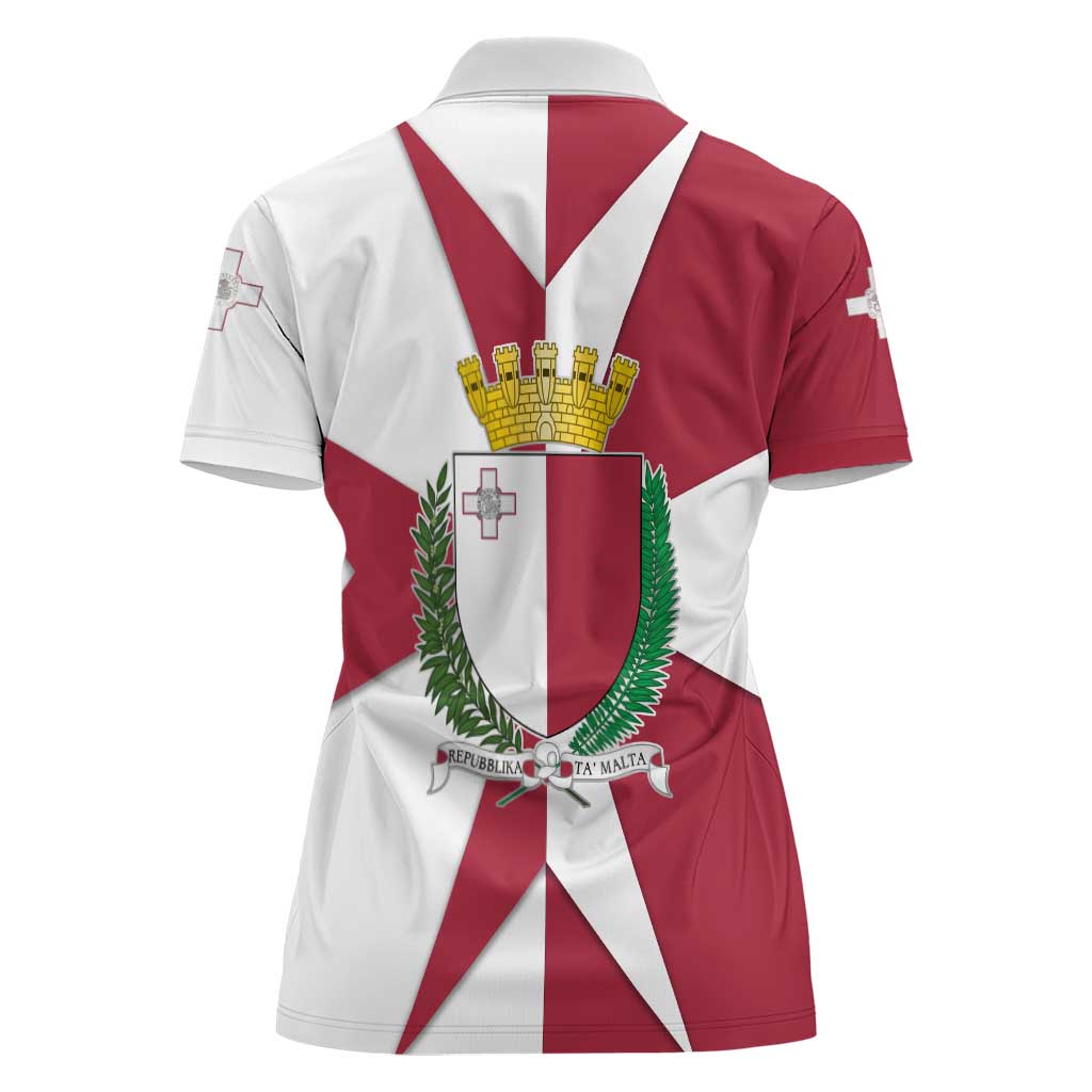 Malta Women Polo Shirt with Red White Crossburst Design - Wonder Print Shop