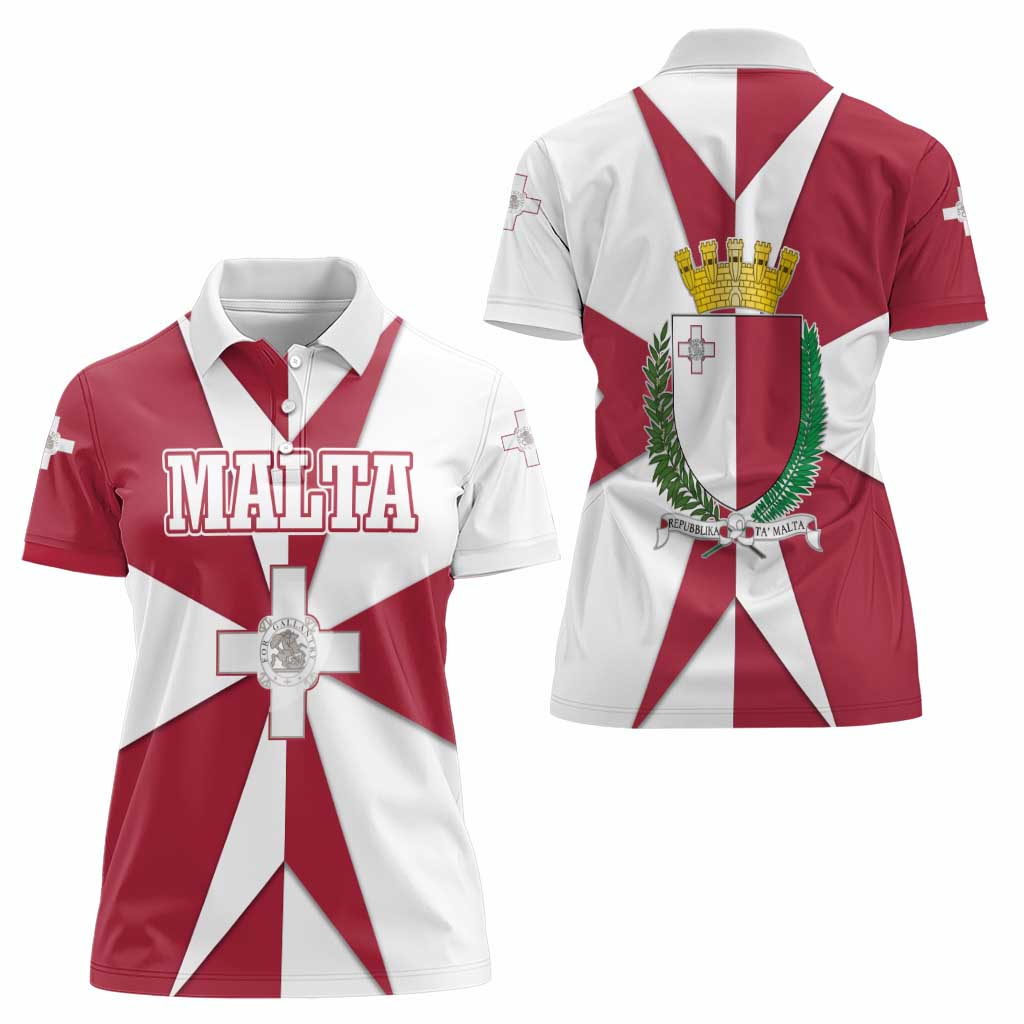 Malta Women Polo Shirt with Red White Crossburst Design - Wonder Print Shop