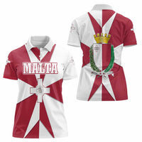 Malta Women Polo Shirt with Red White Crossburst Design - Wonder Print Shop