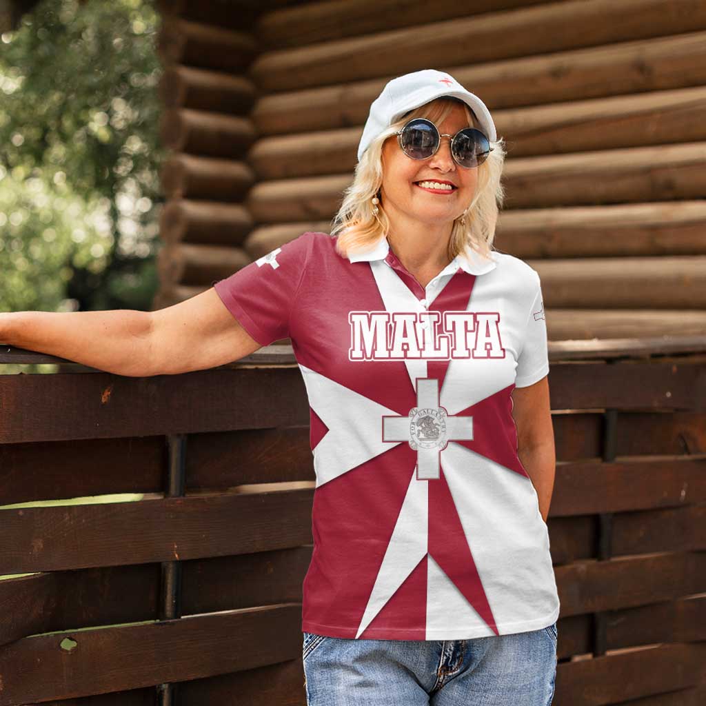 Malta Women Polo Shirt with Red White Crossburst Design - Wonder Print Shop