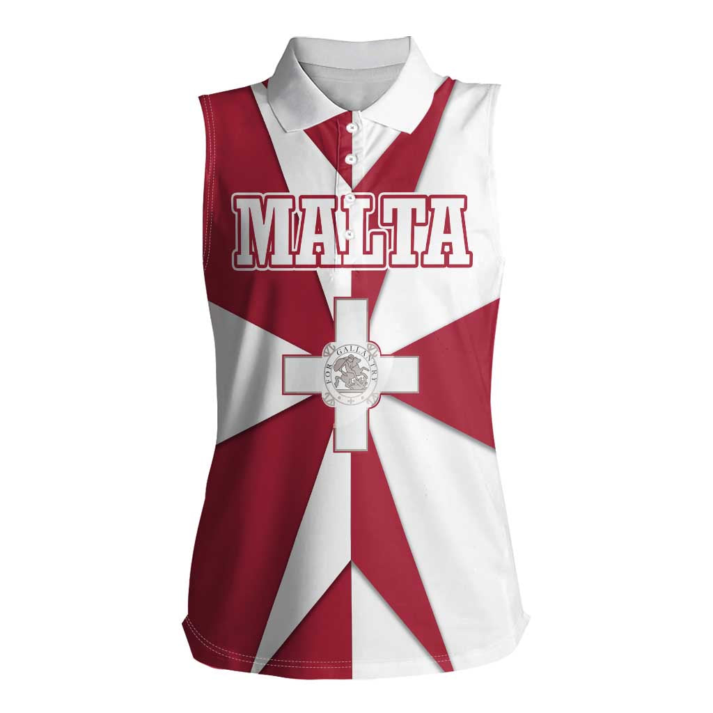 Malta Women Sleeveless Polo Shirt with Red White Crossburst Design - Wonder Print Shop