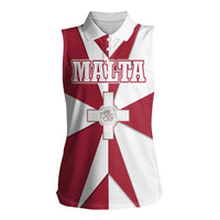 Malta Women Sleeveless Polo Shirt with Red White Crossburst Design - Wonder Print Shop