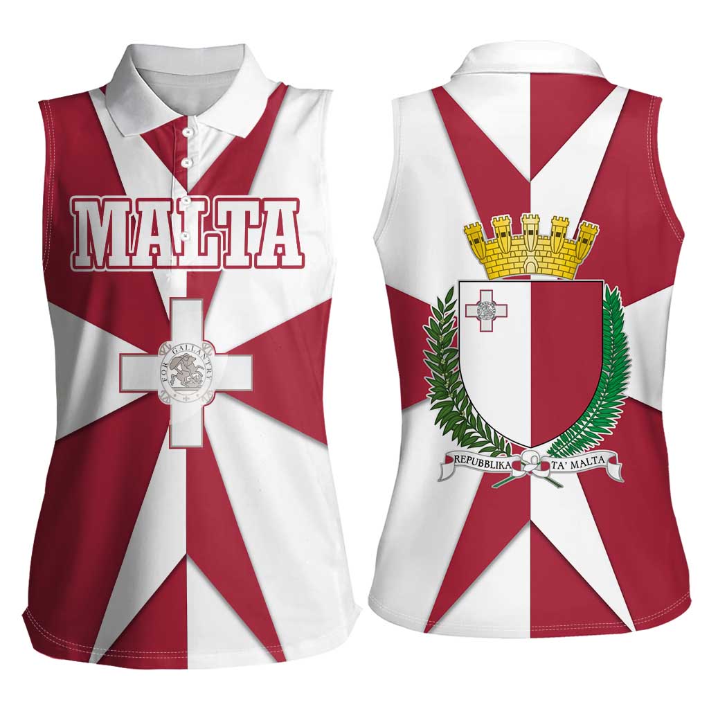 Malta Women Sleeveless Polo Shirt with Red White Crossburst Design - Wonder Print Shop