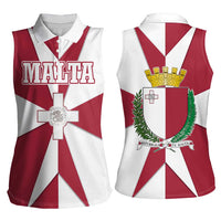 Malta Women Sleeveless Polo Shirt with Red White Crossburst Design - Wonder Print Shop