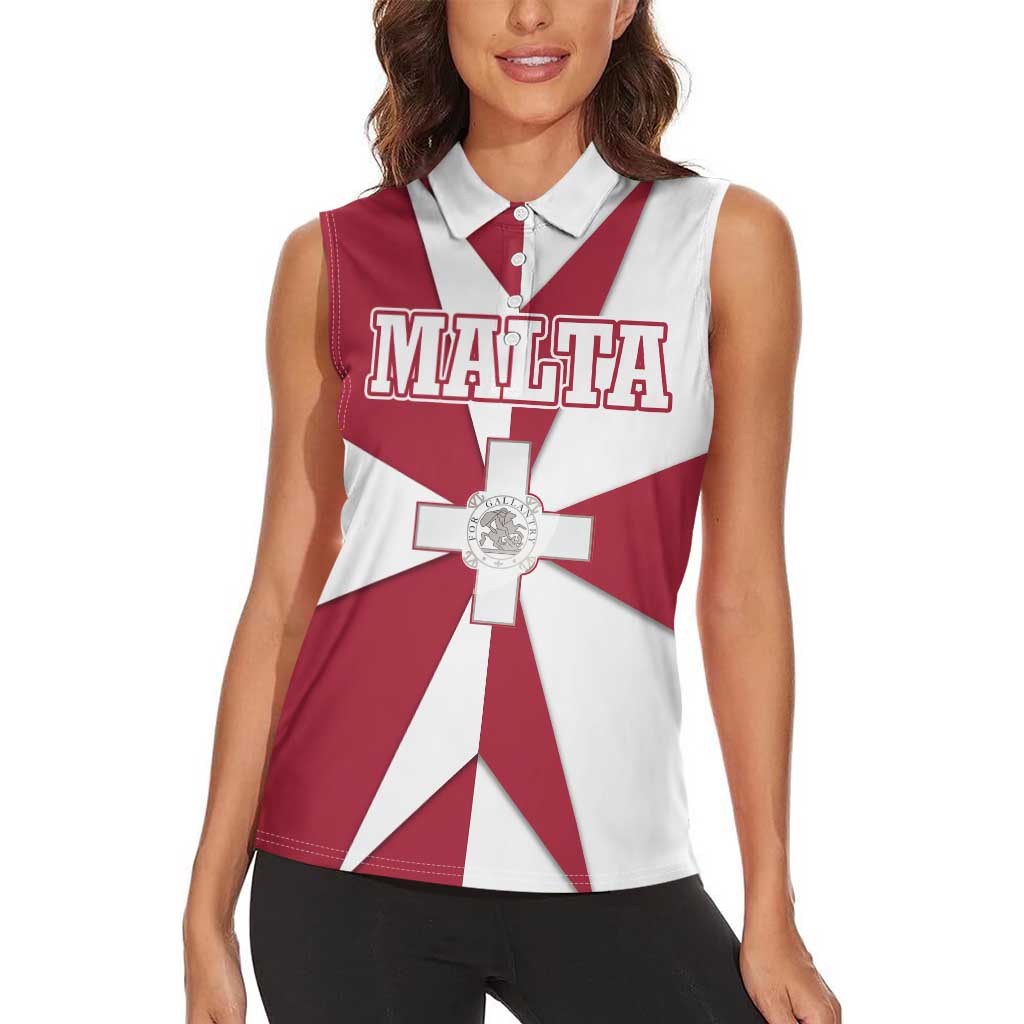 Malta Women Sleeveless Polo Shirt with Red White Crossburst Design - Wonder Print Shop