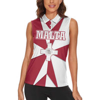 Malta Women Sleeveless Polo Shirt with Red White Crossburst Design - Wonder Print Shop