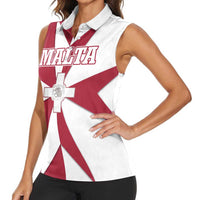 Malta Women Sleeveless Polo Shirt with Red White Crossburst Design - Wonder Print Shop
