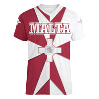 Malta Women V-Neck T-Shirt with Red White Crossburst Design - Wonder Print Shop