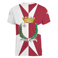 Malta Women V-Neck T-Shirt with Red White Crossburst Design - Wonder Print Shop