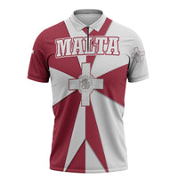 Malta Zipper Polo Shirt with Red White Crossburst Design - Wonder Print Shop