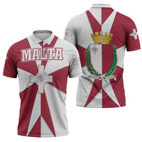 Malta Zipper Polo Shirt with Red White Crossburst Design - Wonder Print Shop