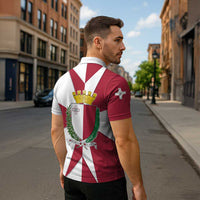 Malta Zipper Polo Shirt with Red White Crossburst Design - Wonder Print Shop