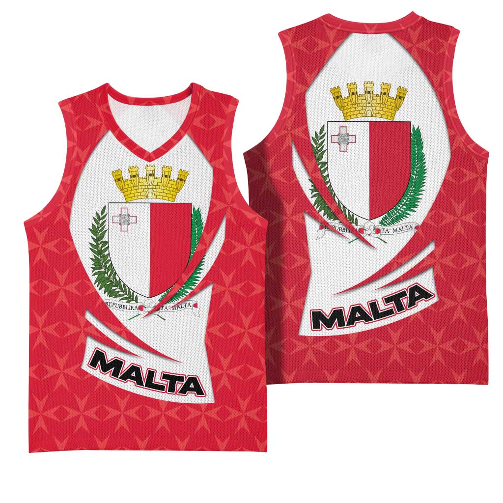 Malta Basketball Jersey with Red White Swirl Design - Wonder Print Shop