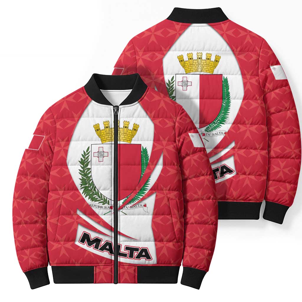 Malta Bomber Puffer Jacket with Red White Swirl Design - Wonder Print Shop