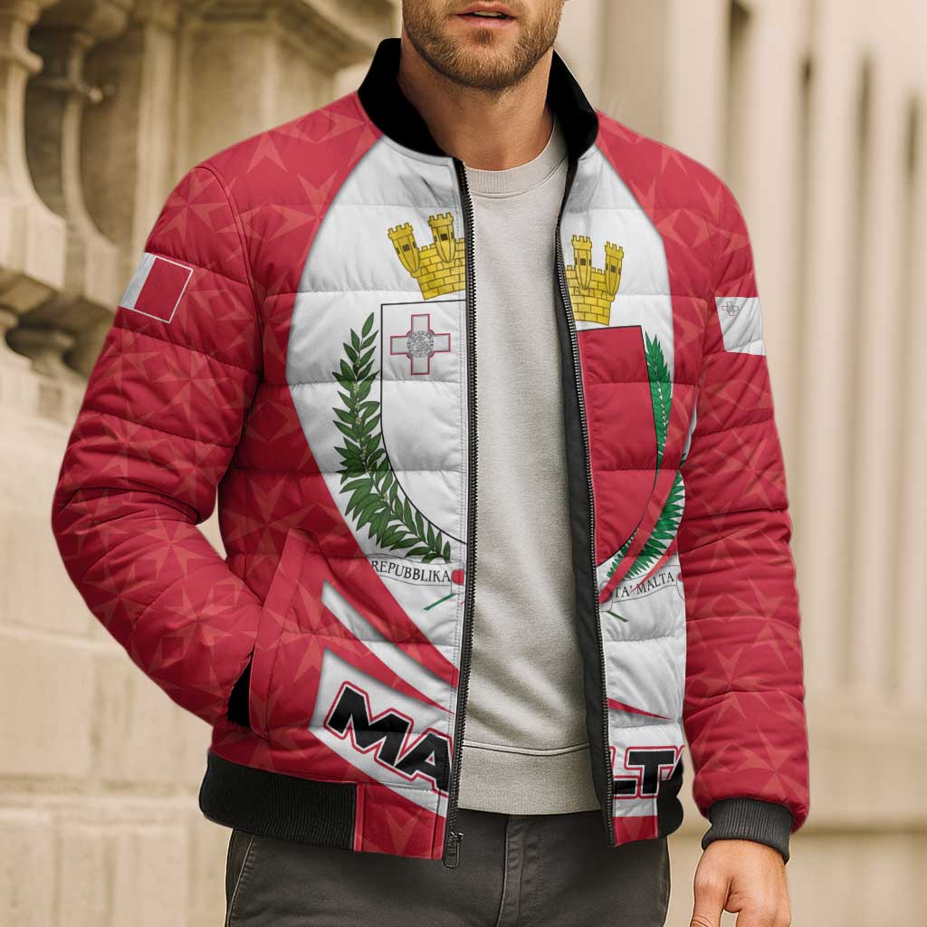 Malta Bomber Puffer Jacket with Red White Swirl Design - Wonder Print Shop