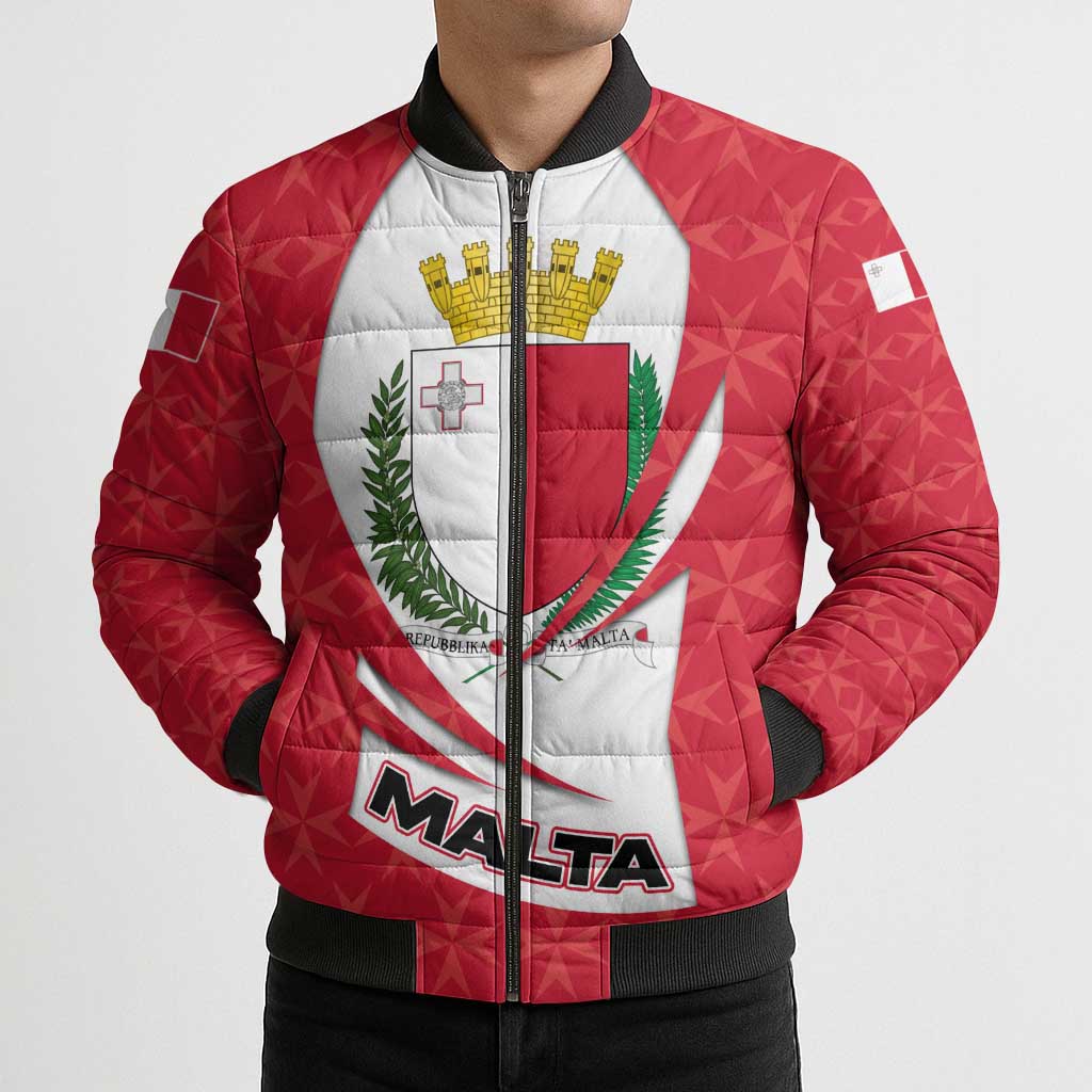 Malta Bomber Puffer Jacket with Red White Swirl Design - Wonder Print Shop
