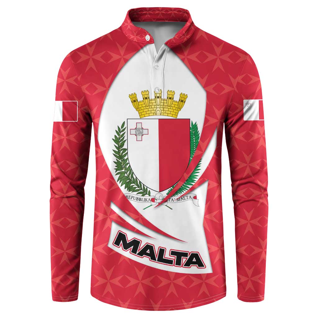 Malta Button Sweatshirt with Red White Swirl Design - Wonder Print Shop