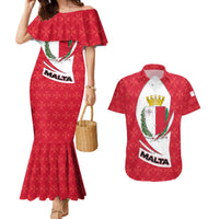 Malta Couples Matching Mermaid Dress and Hawaiian Shirt with Red White Swirl Design - Wonder Print Shop