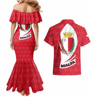 Malta Couples Matching Mermaid Dress and Hawaiian Shirt with Red White Swirl Design - Wonder Print Shop