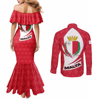 Malta Couples Matching Mermaid Dress and Long Sleeve Button Shirt with Red White Swirl Design - Wonder Print Shop