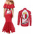 Malta Couples Matching Mermaid Dress and Long Sleeve Button Shirt with Red White Swirl Design - Wonder Print Shop