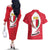 Malta Couples Matching Off The Shoulder Long Sleeve Dress and Hawaiian Shirt with Red White Swirl Design - Wonder Print Shop