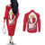 Malta Couples Matching Off The Shoulder Long Sleeve Dress and Long Sleeve Button Shirt with Red White Swirl Design - Wonder Print Shop