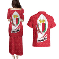 Malta Couples Matching Puletasi and Hawaiian Shirt with Red White Swirl Design - Wonder Print Shop