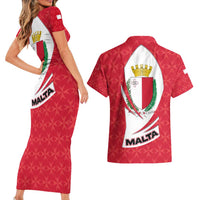 Malta Couples Matching Short Sleeve Bodycon Dress and Hawaiian Shirt with Red White Swirl Design - Wonder Print Shop