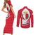 Malta Couples Matching Short Sleeve Bodycon Dress and Long Sleeve Button Shirt with Red White Swirl Design - Wonder Print Shop
