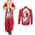 Malta Couples Matching Summer Maxi Dress and Long Sleeve Button Shirt with Red White Swirl Design - Wonder Print Shop