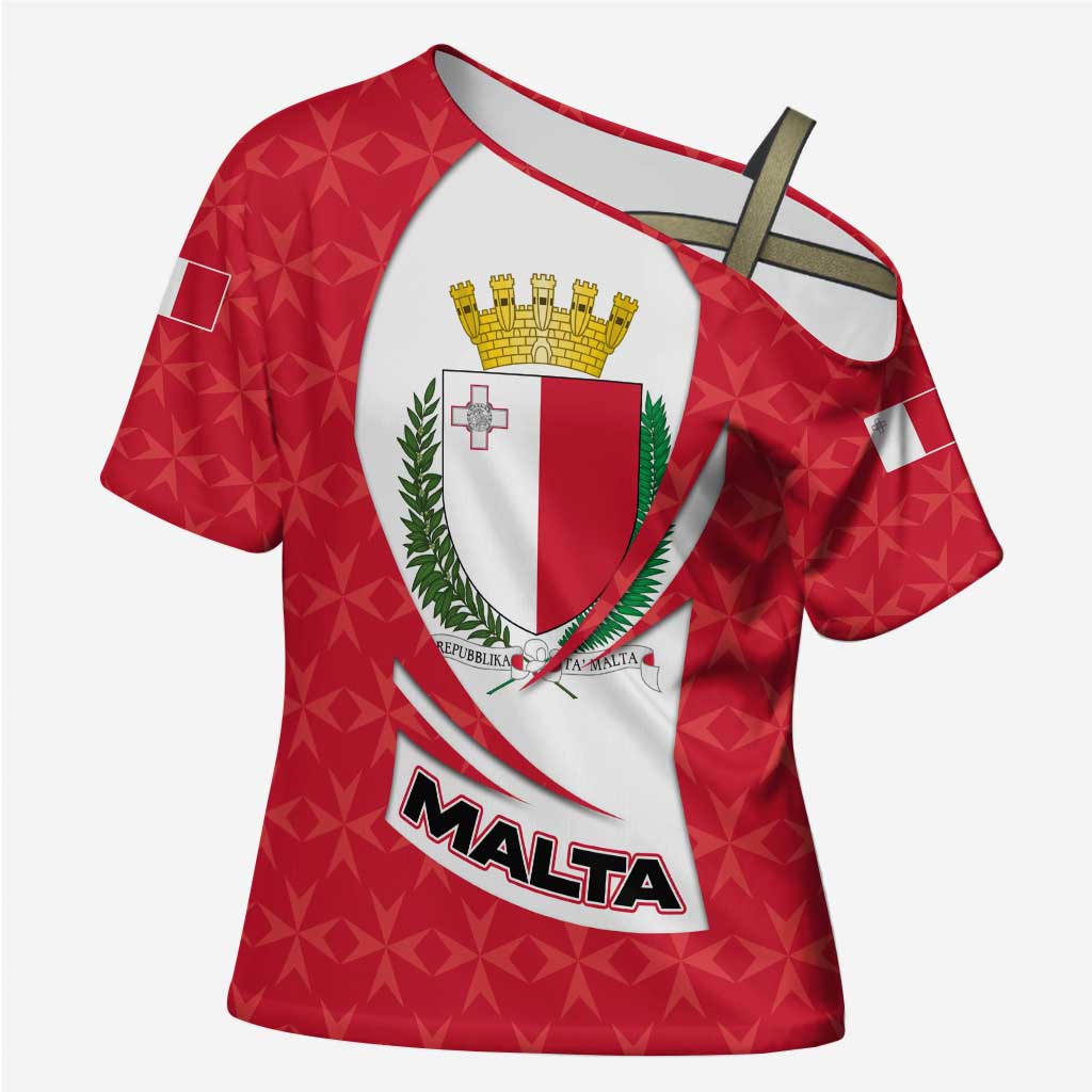 Malta Cross Shoulder Shirt with Red White Swirl Design - Wonder Print Shop
