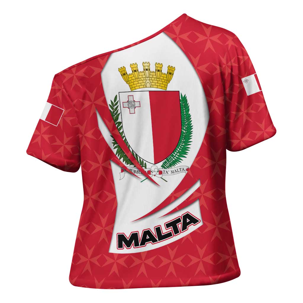 Malta Cross Shoulder Shirt with Red White Swirl Design - Wonder Print Shop