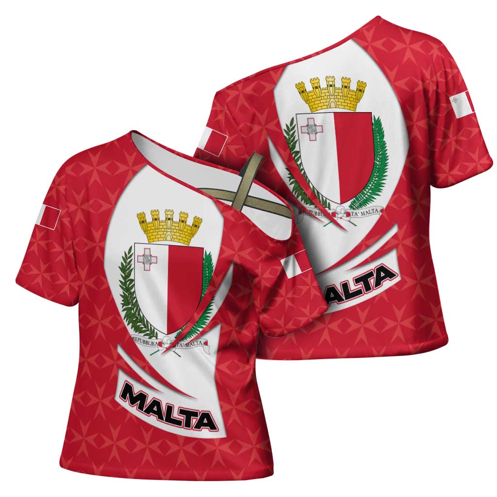 Malta Cross Shoulder Shirt with Red White Swirl Design - Wonder Print Shop