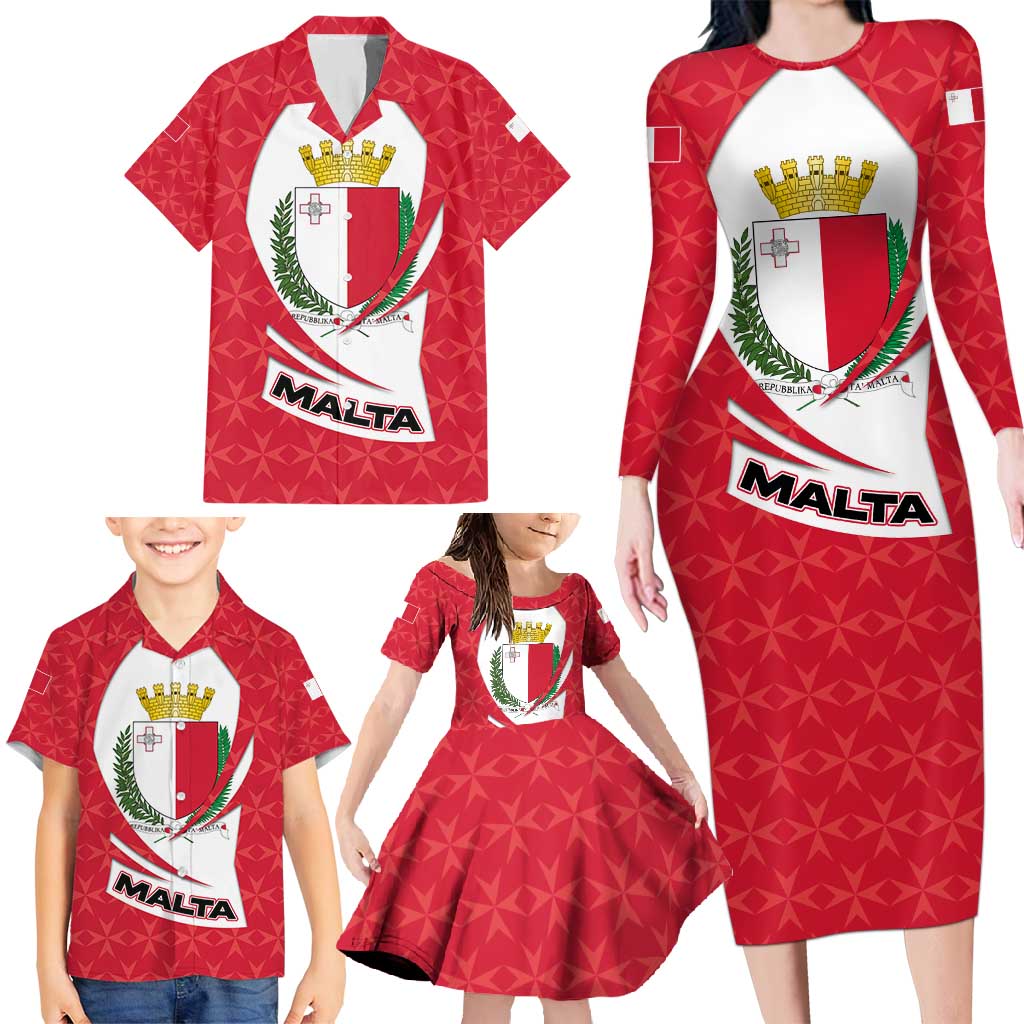 Malta Family Matching Long Sleeve Bodycon Dress and Hawaiian Shirt with Red White Swirl Design - Wonder Print Shop