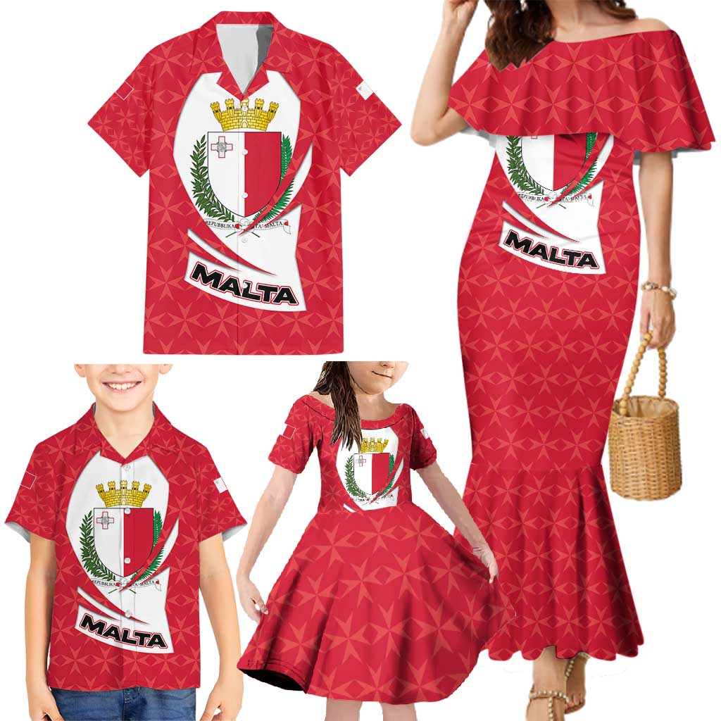 Malta Family Matching Mermaid Dress and Hawaiian Shirt with Red White Swirl Design - Wonder Print Shop