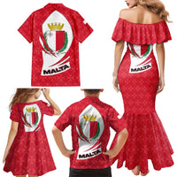 Malta Family Matching Mermaid Dress and Hawaiian Shirt with Red White Swirl Design - Wonder Print Shop
