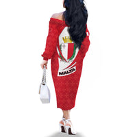 Malta Family Matching Off The Shoulder Long Sleeve Dress and Hawaiian Shirt with Red White Swirl Design - Wonder Print Shop