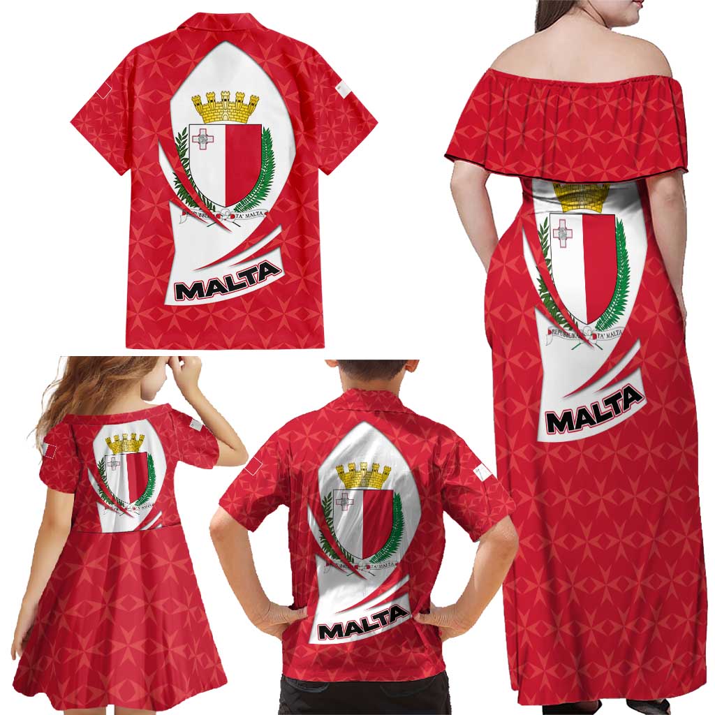 Malta Family Matching Off Shoulder Maxi Dress and Hawaiian Shirt with Red White Swirl Design - Wonder Print Shop