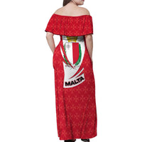 Malta Family Matching Off Shoulder Maxi Dress and Hawaiian Shirt with Red White Swirl Design - Wonder Print Shop