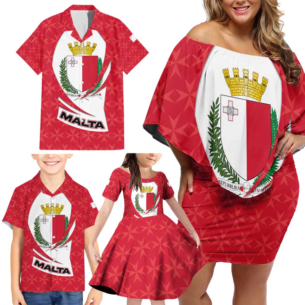 Malta Family Matching Off Shoulder Short Dress and Hawaiian Shirt with Red White Swirl Design - Wonder Print Shop