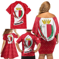 Malta Family Matching Off Shoulder Short Dress and Hawaiian Shirt with Red White Swirl Design - Wonder Print Shop