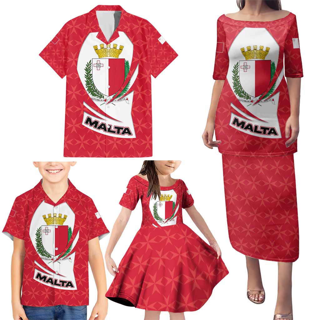 Malta Family Matching Puletasi and Hawaiian Shirt with Red White Swirl Design - Wonder Print Shop