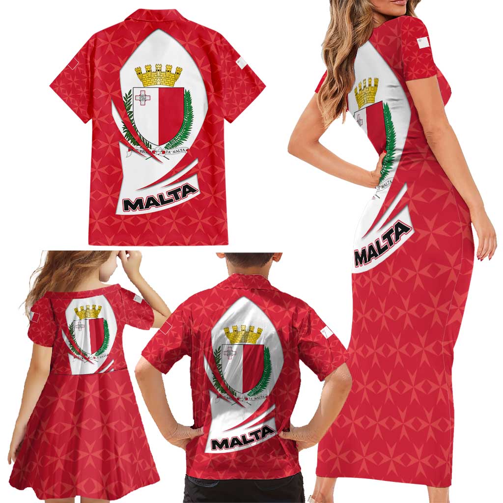 Malta Family Matching Short Sleeve Bodycon Dress and Hawaiian Shirt with Red White Swirl Design - Wonder Print Shop