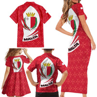 Malta Family Matching Short Sleeve Bodycon Dress and Hawaiian Shirt with Red White Swirl Design - Wonder Print Shop