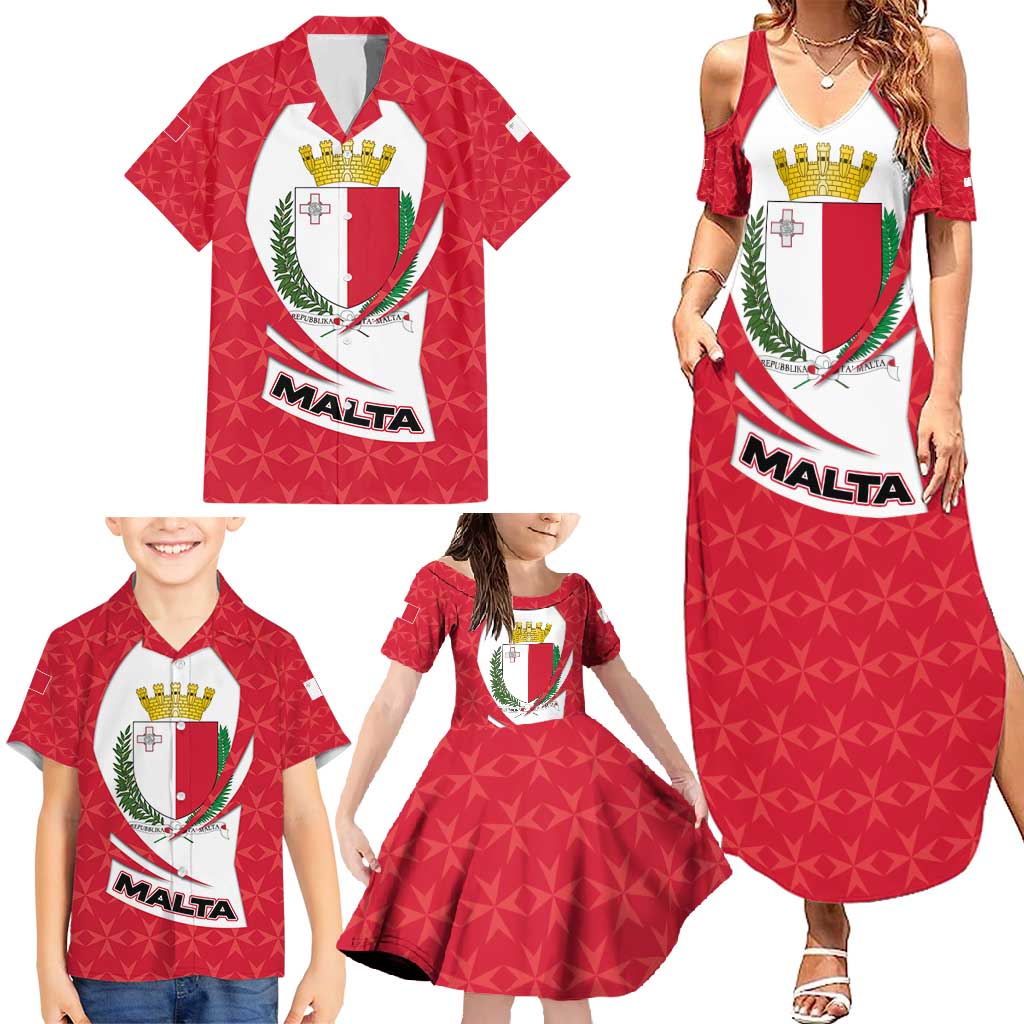 Malta Family Matching Summer Maxi Dress and Hawaiian Shirt with Red White Swirl Design - Wonder Print Shop