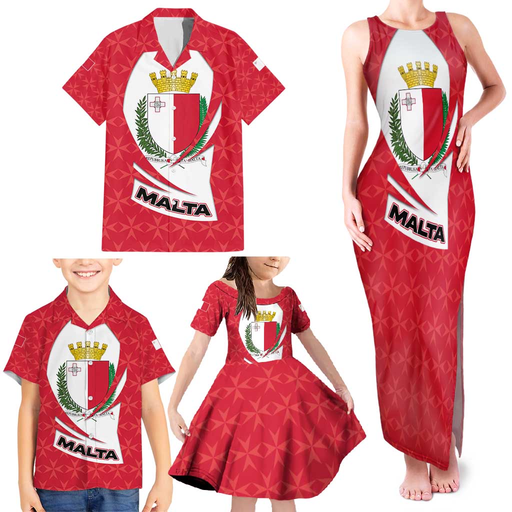 Malta Family Matching Tank Maxi Dress and Hawaiian Shirt with Red White Swirl Design - Wonder Print Shop